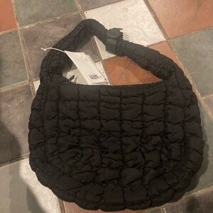 Black Quilted Shoulder Bag - Casual Padded Tote